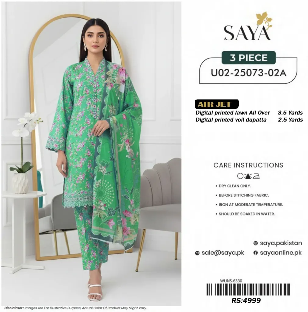 3 piece printed lawn .was 4999
