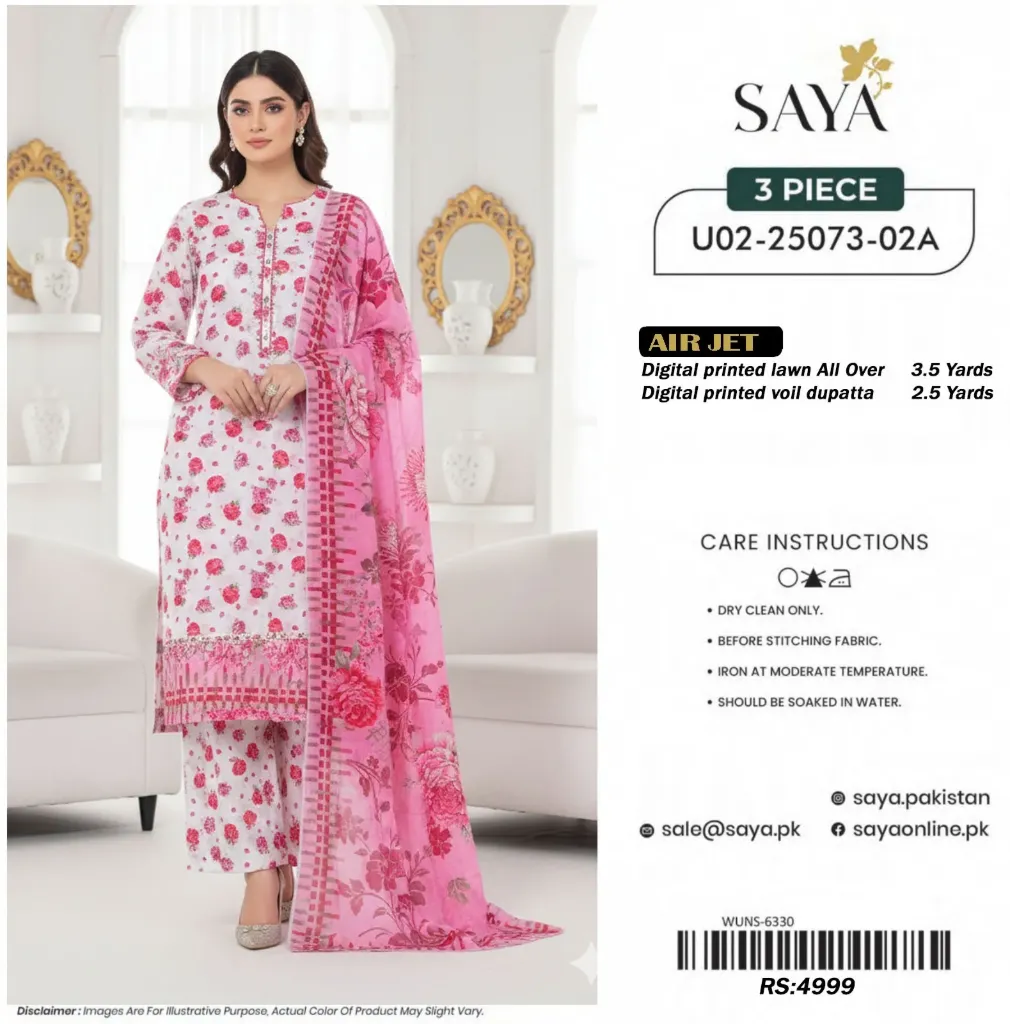 three piece lawn unstitched suit . was 4999