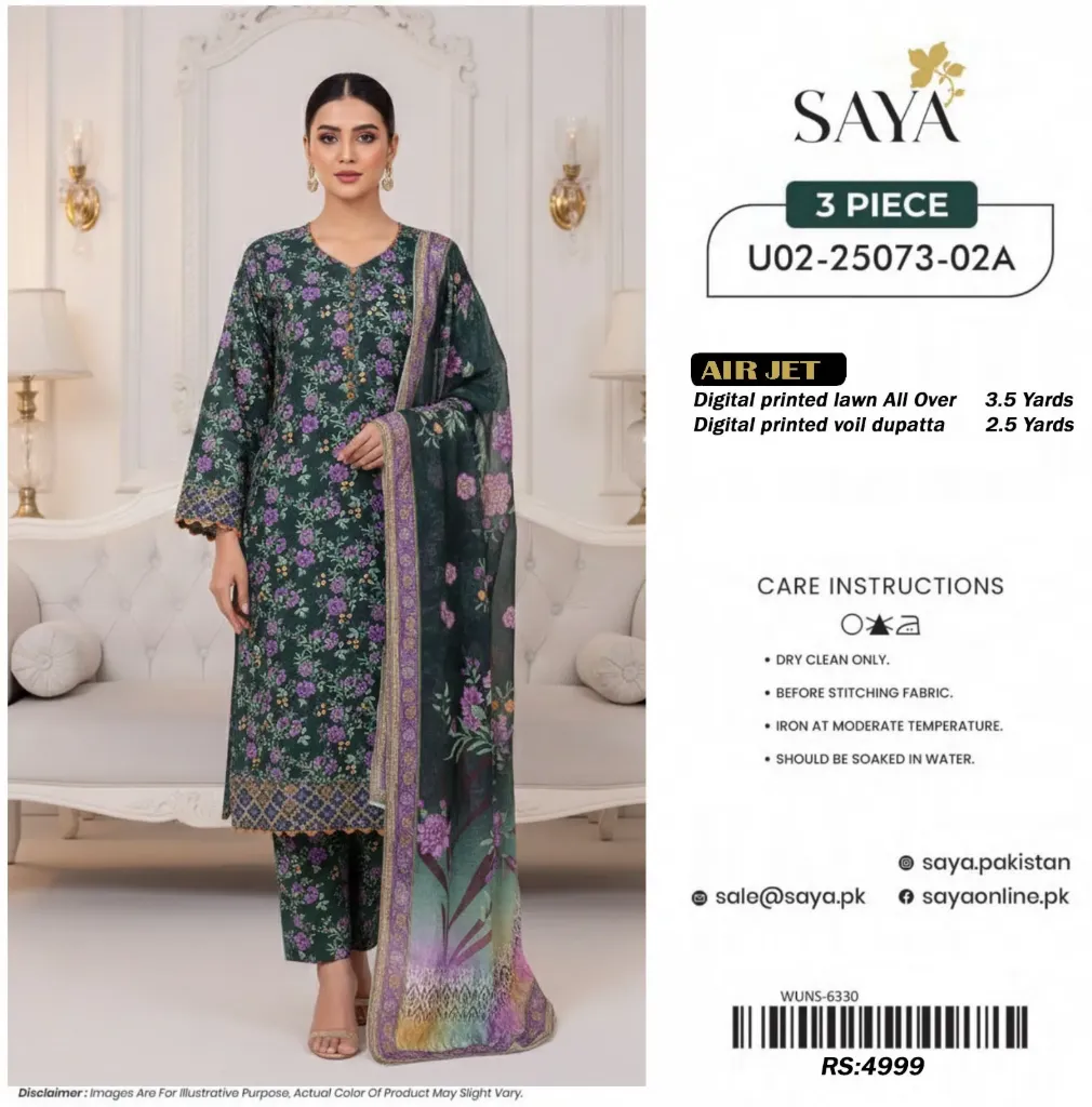 3 piece unstitched lawn suit . was 4999